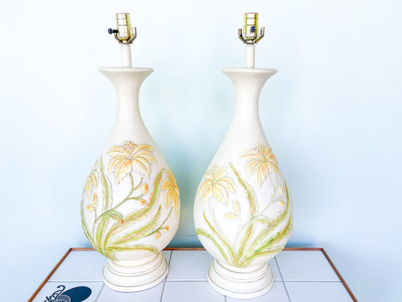 Pair of Yellow Flower Lamps