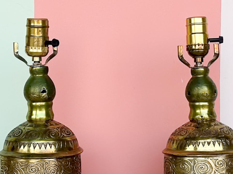 Pair of Moroccan Style Brass Lamps