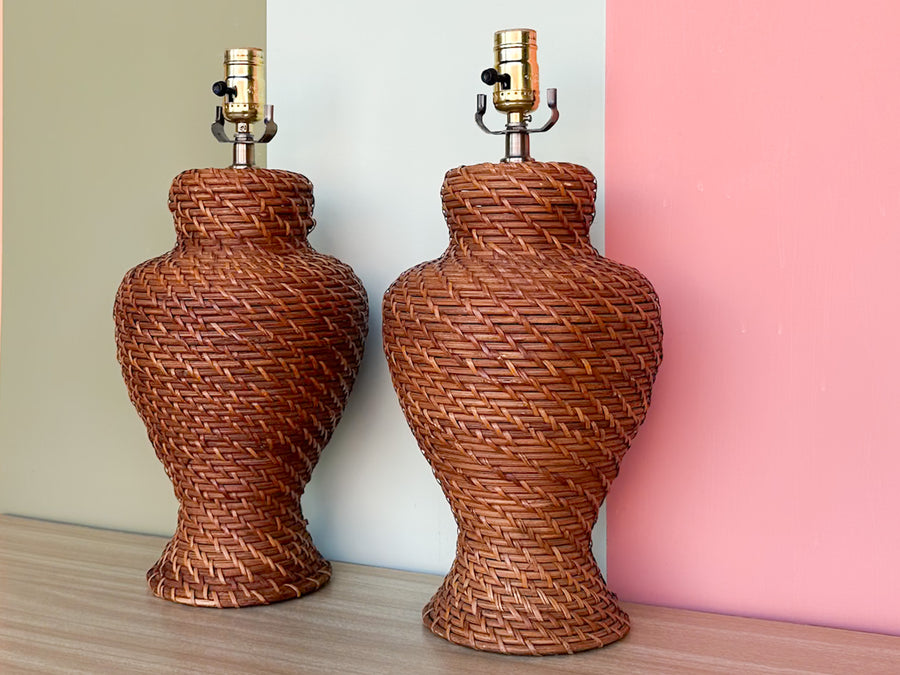 Pair of Cute Wicker Lamps