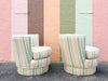 Pair of Cute Striped Upholstered Swivel Chairs