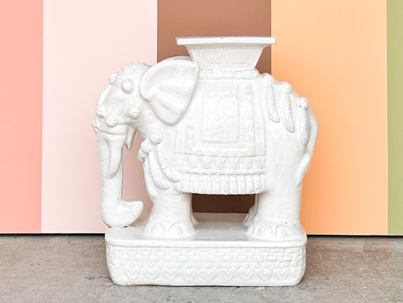 White Terracotta Elephant Garden Seat