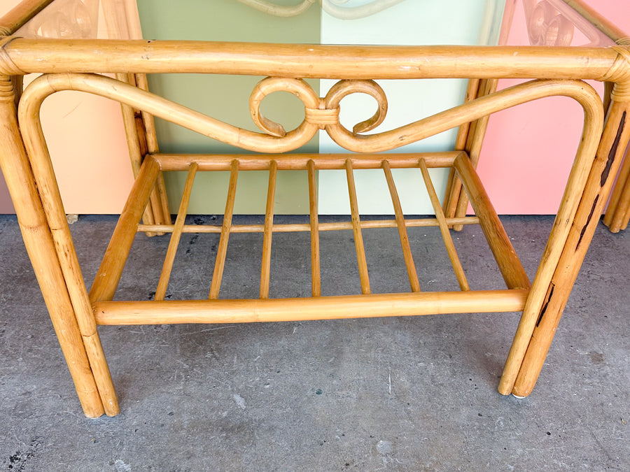 Pair of Old Florida Rattan Side Tables