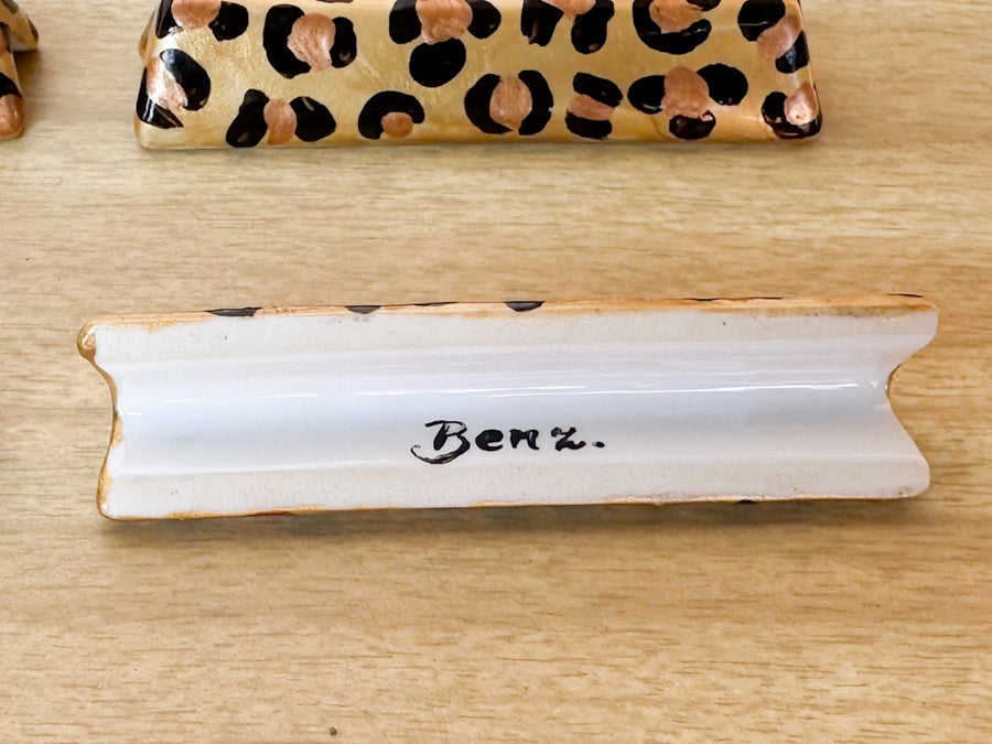 Set of Eight Hand Painted Cheetah Napkin Rings and Knife Rests