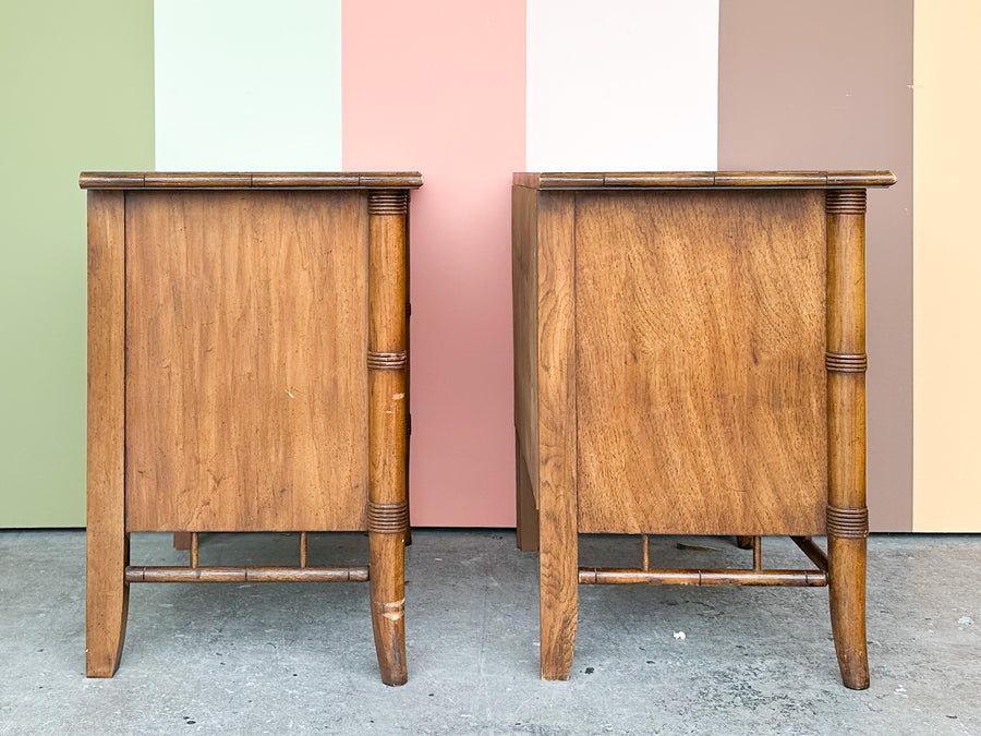 Pair of Handsome Thomasville Faux Bamboo Nightstands