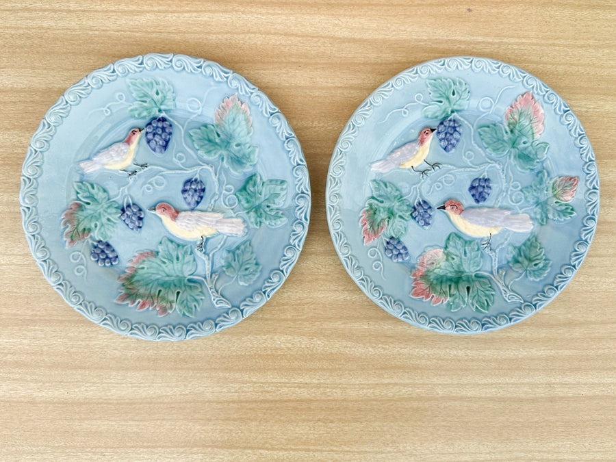 Set of Four Pretty Blue Bird Plates and Platter