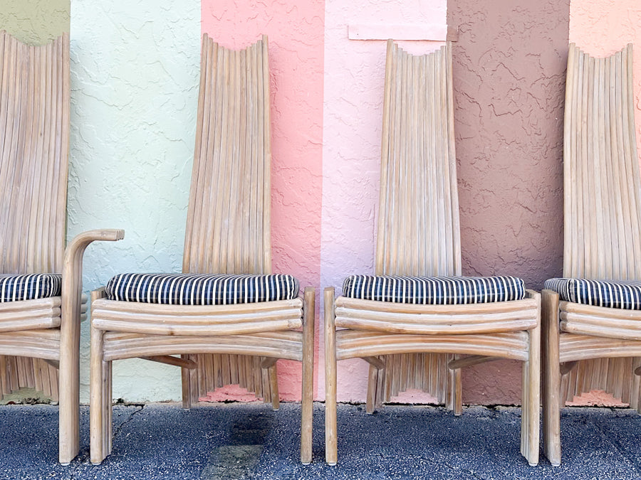 Set of Six McGuire Coastal Chic Rattan Dining Chairs