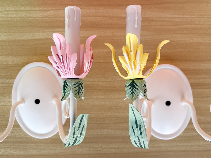 Pair of Tulip Tole Wall Sconces