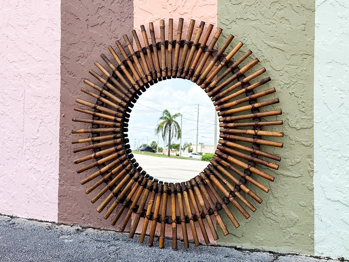Island Style Round Bamboo Mirror
