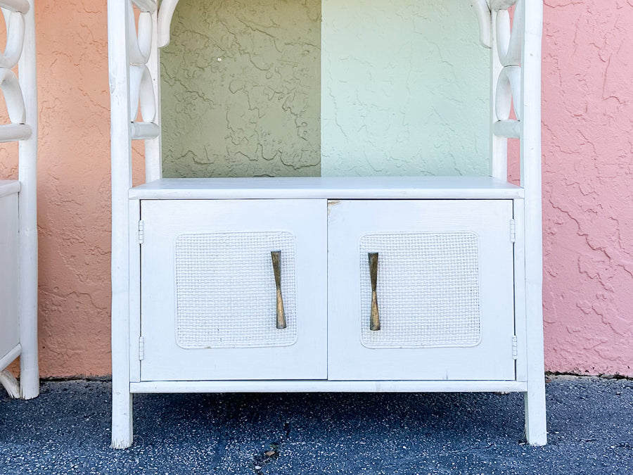 Pair of White Rattan Etageres