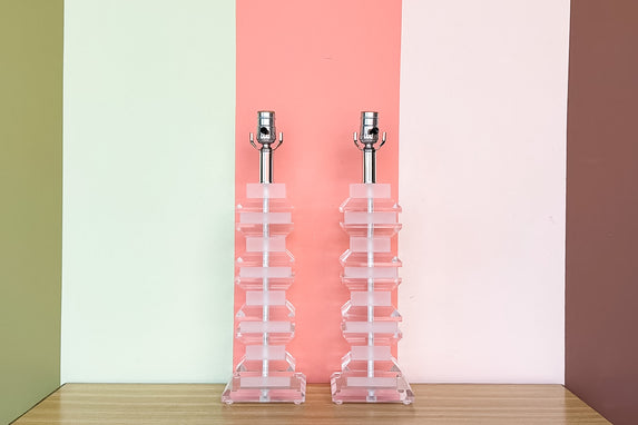 Pair of MCM Lucite Lamps