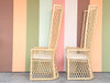 Pair of High Back Rattan Lattice Chairs