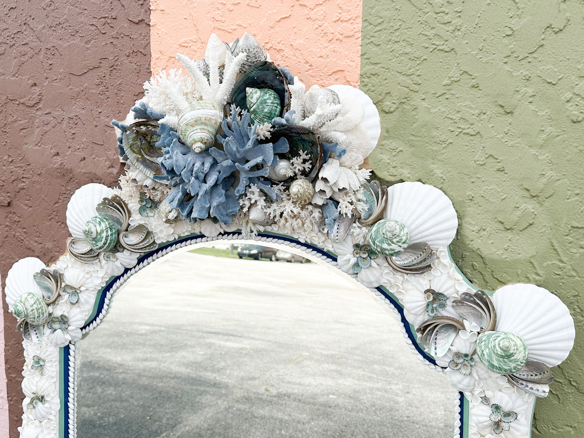 Kips Bay Show House Cobalt and Celadon Custom Shell Mirror