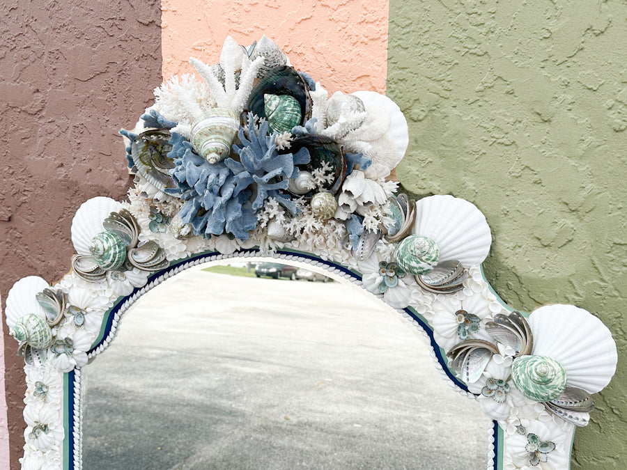 Kips Bay Show House Cobalt and Celadon Custom Shell Mirror