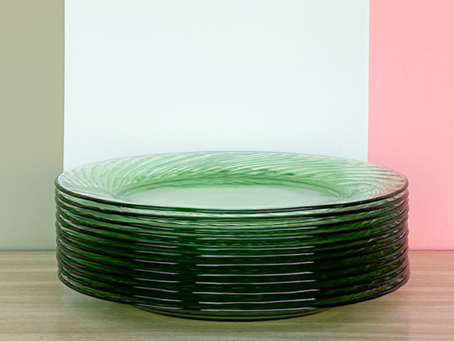 Set of Twelve Green Pyrex Dinner Plates