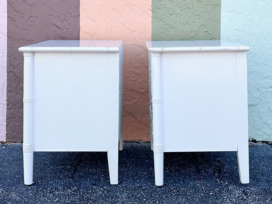 Pair of Faux Bamboo and Rattan Nightstands