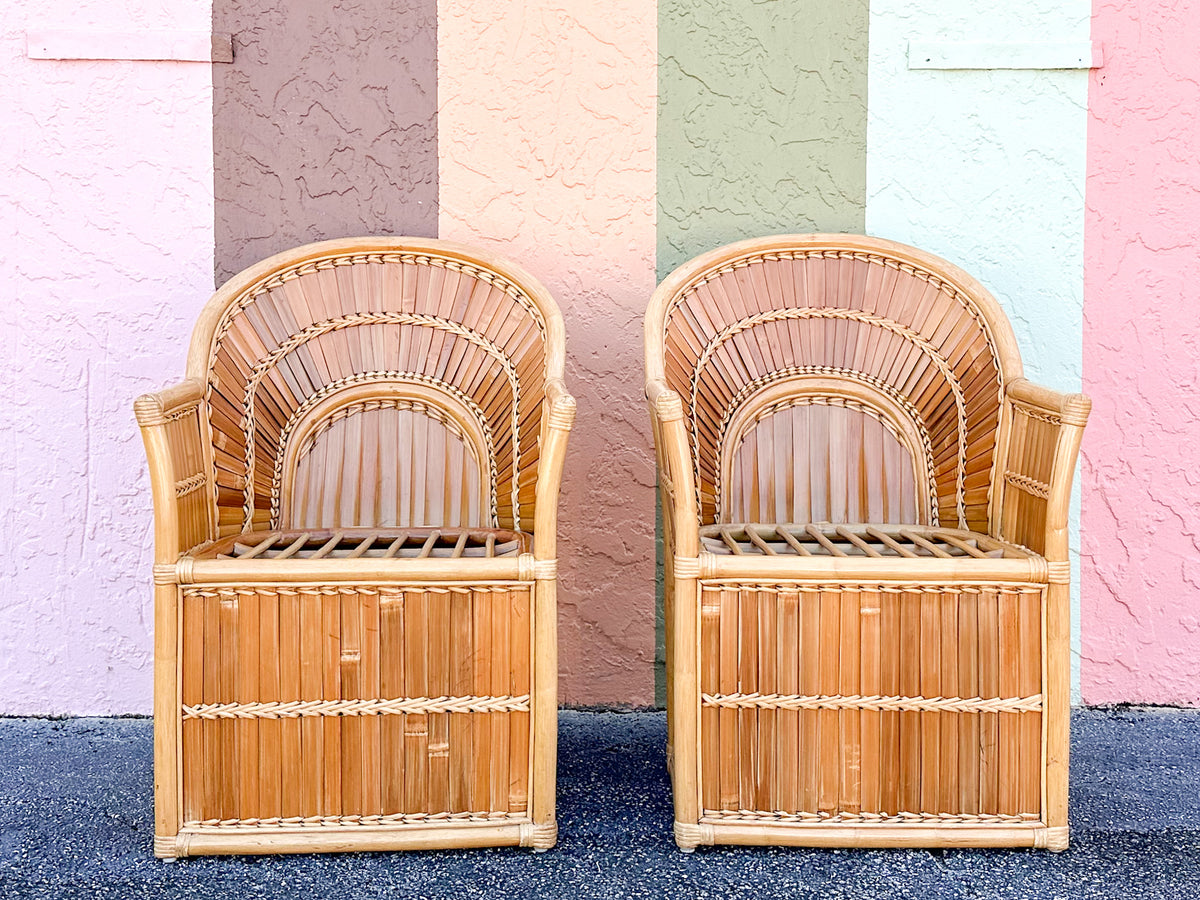 Pair of Island Chic Split Bamboo Lounge Chairs