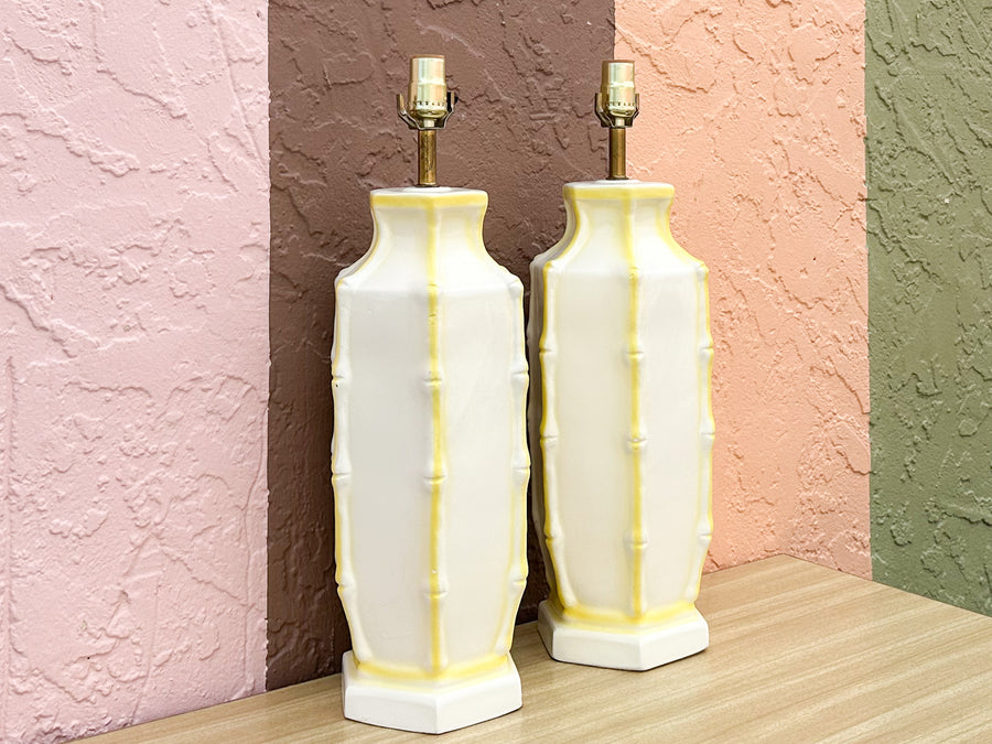 Pair of Palm Beach Faux Bamboo Lamps