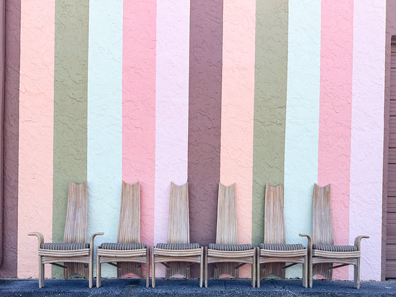 Set of Six McGuire Coastal Chic Rattan Dining Chairs