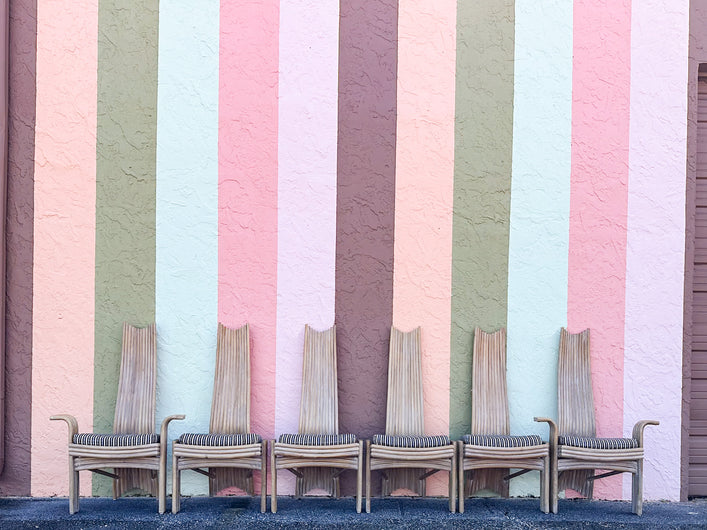 Set of Six McGuire Coastal Chic Rattan Dining Chairs