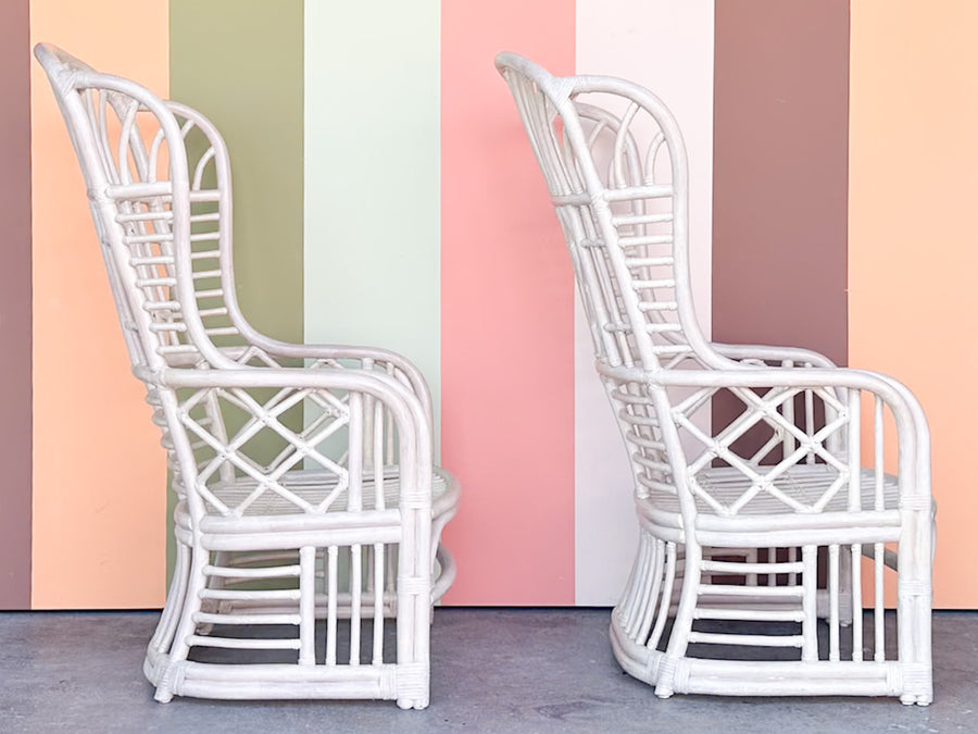 Pair of Ficks Reed Rattan Wing Back Chairs