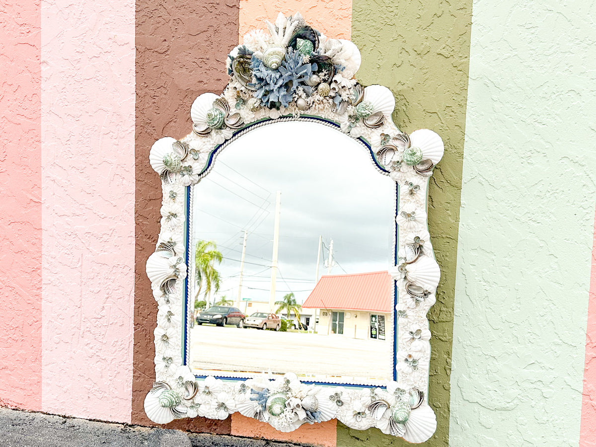 Kips Bay Show House Cobalt and Celadon Custom Shell Mirror