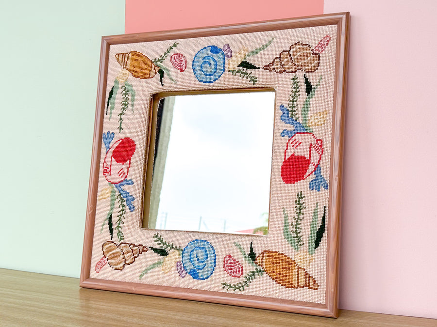 Petite Needlepoint Shell Mirror