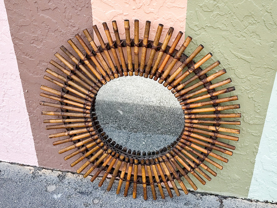 Island Style Round Bamboo Mirror