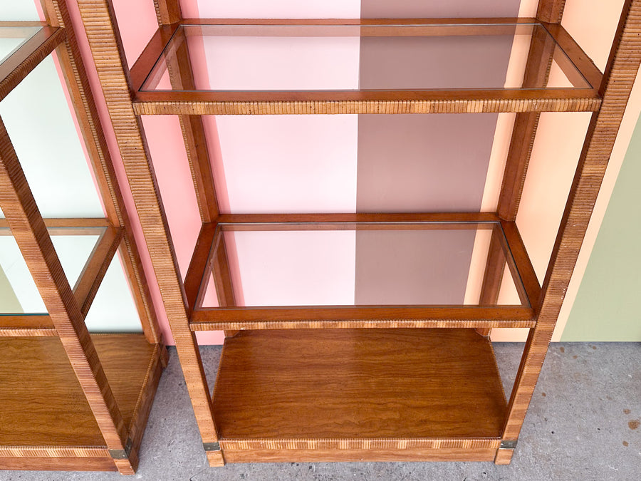 Pair of Rattan Wrapped Drexel Etageres