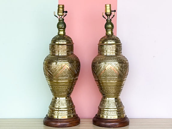 Pair of Moroccan Style Brass Lamps