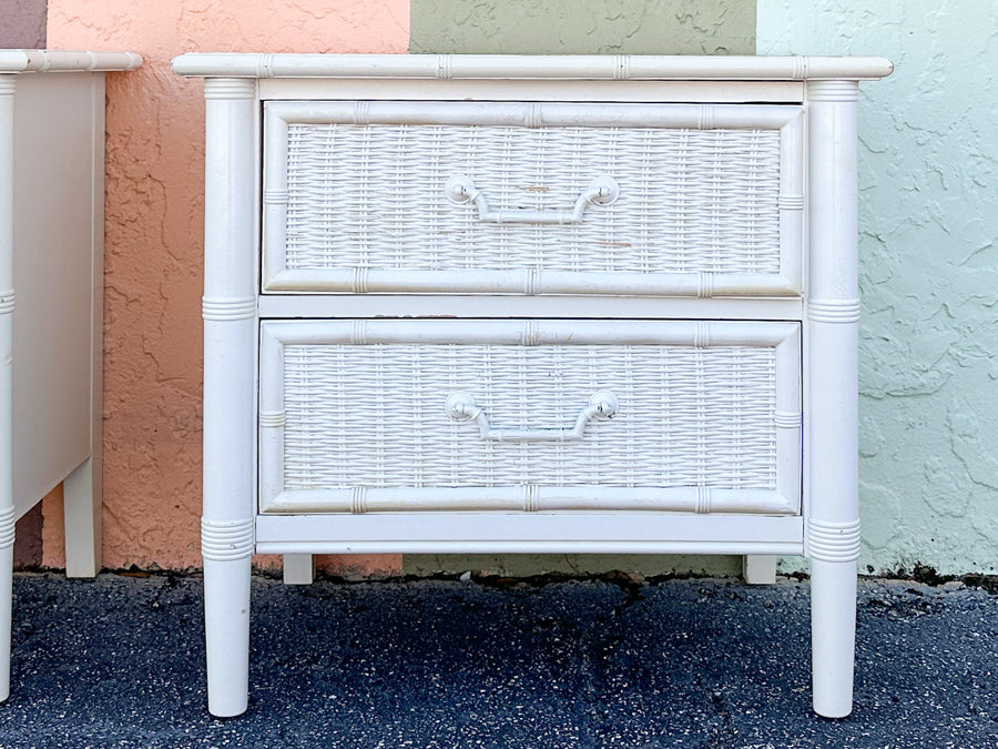 Pair of Faux Bamboo and Rattan Nightstands