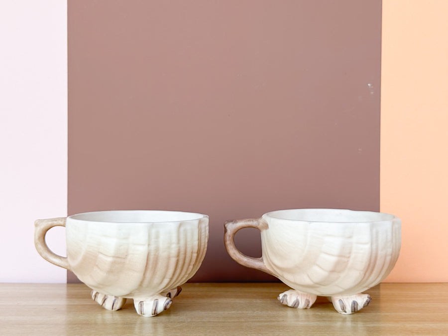 Set of Five Seashell Teacups and Saucers