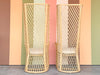 Pair of High Back Rattan Lattice Chairs