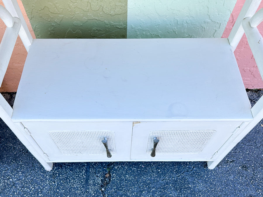 Pair of White Rattan Etageres