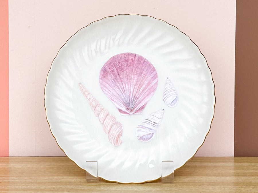 Set of Four Decoupage Shell Plates