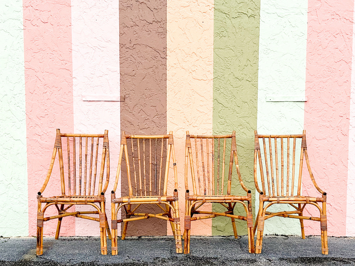 Set of Four Italian Rattan Dining Chairs