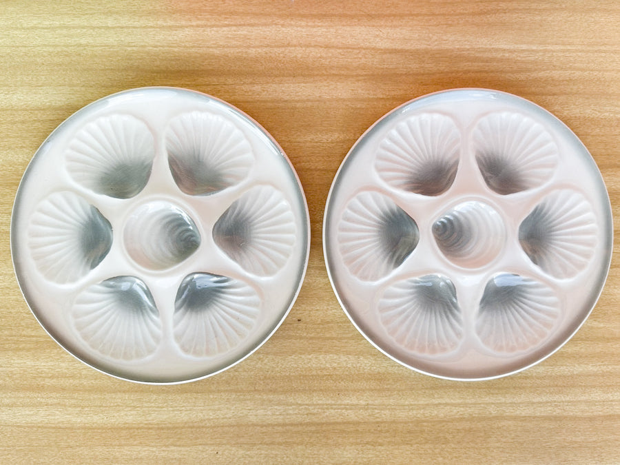 Set of Four Stormy Gray and White French Oyster Plates