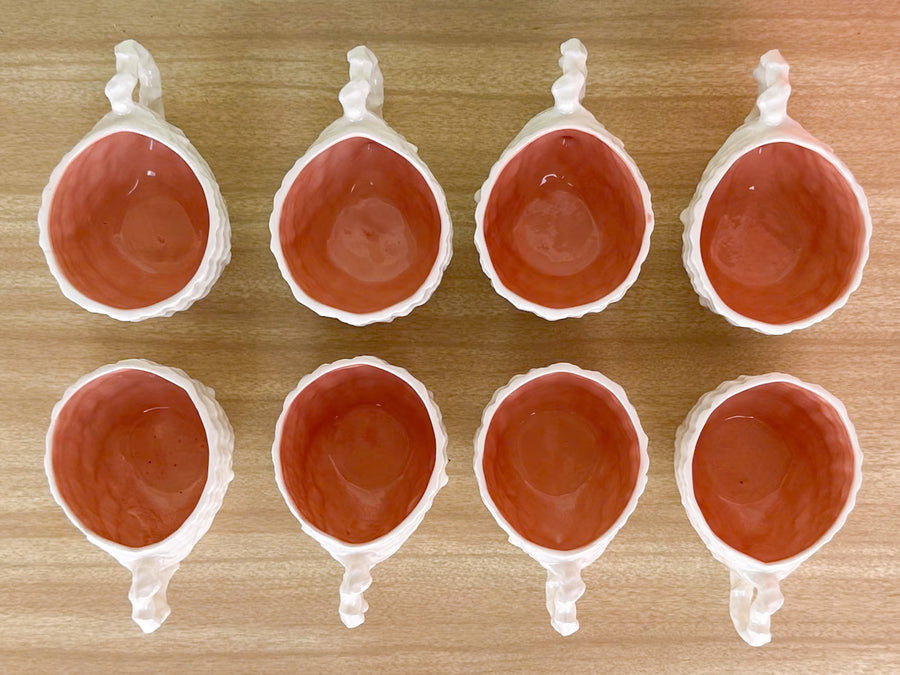 Set of Eight Shell Tea Cups and Saucers