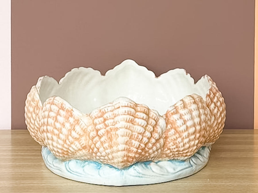 Coral and Blue Shell Cachepot