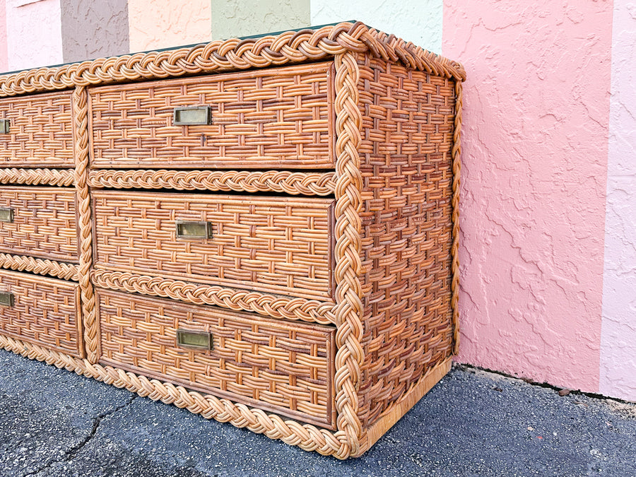 Braided Rattan Wrapped Dresser