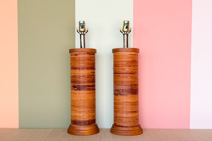 Pair of Rattan Wrapped Lamps