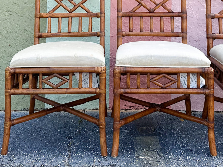Set of Six Fretwork Rattan Dining Chairs