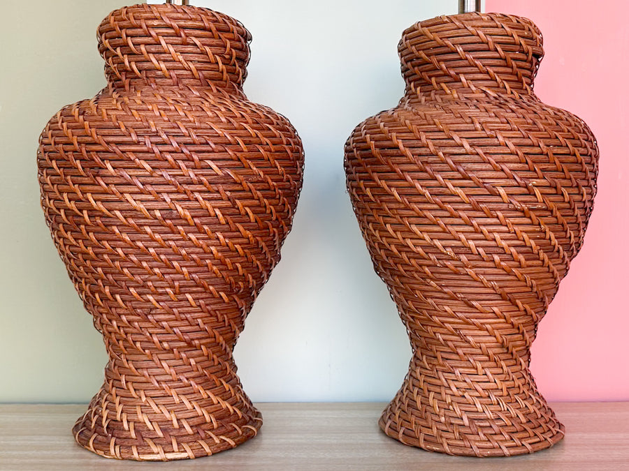 Pair of Cute Wicker Lamps