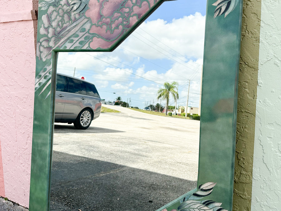 Pink and Green Lacquer Bird Mirror