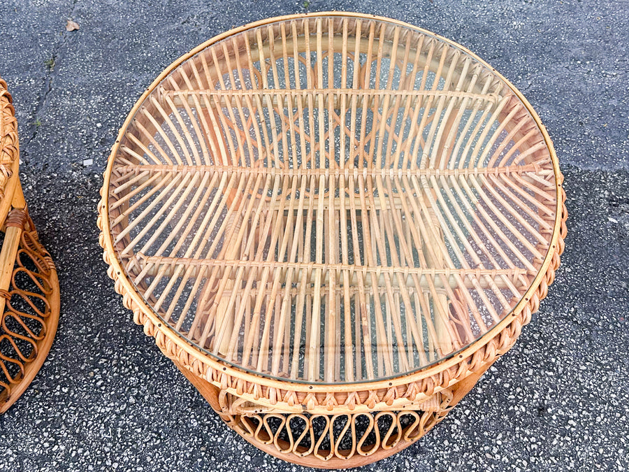 Pair of Coastal Rattan Side Tables