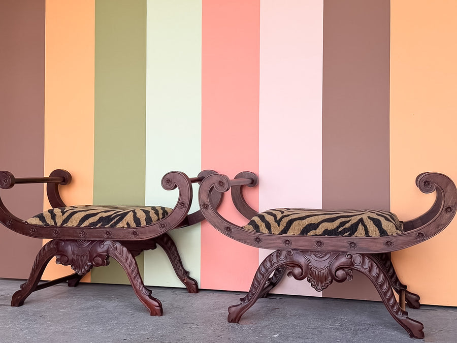 Pair of Regency Style Mahogany X Benches
