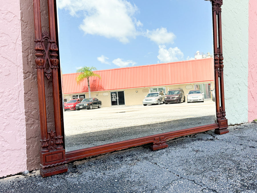 Chinoiserie Chic Wood Carved Pagoda Mirror