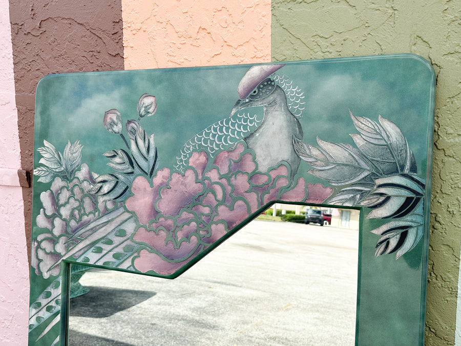 Pink and Green Lacquer Bird Mirror