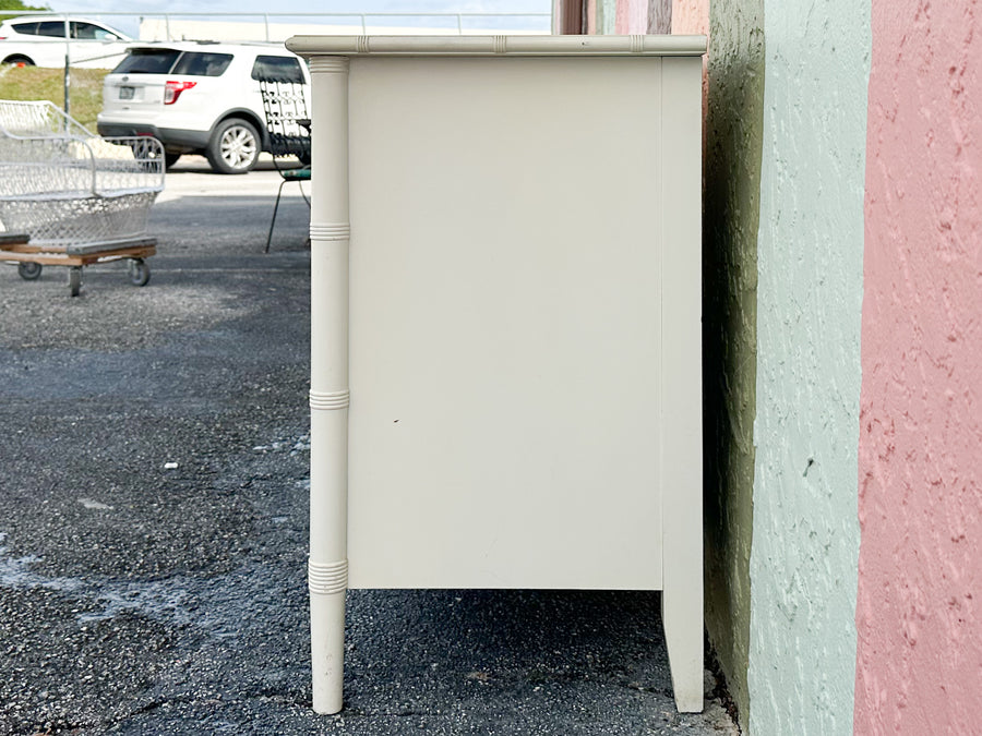 Yellow and White Faux Bamboo and Rattan Dresser