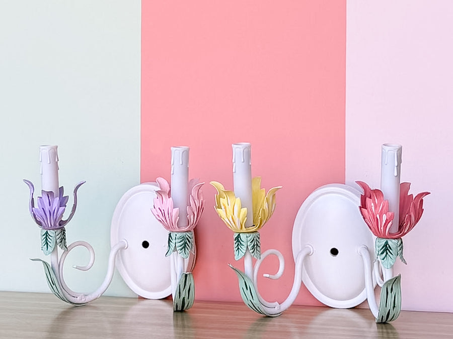 Pair of Tulip Tole Wall Sconces