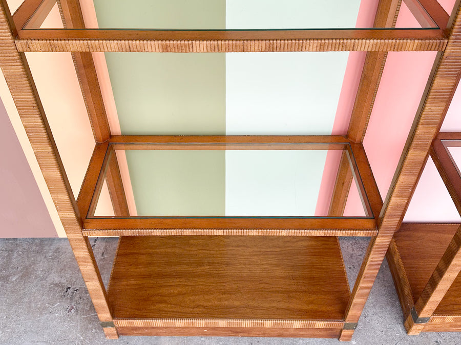 Pair of Rattan Wrapped Drexel Etageres